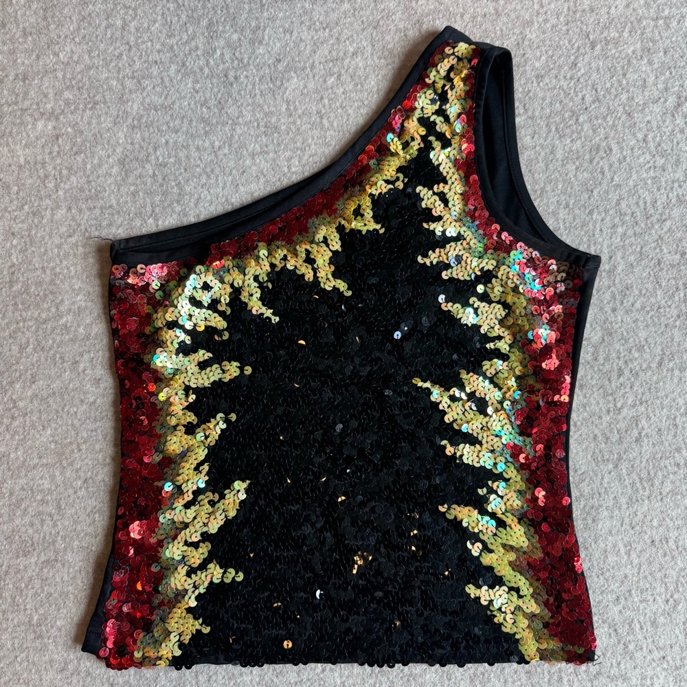 Morgan de Toi Sequin Top in Red and Gold